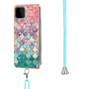 For Samsung Galaxy A22 4G EU Version/M32 Electroplating Pattern IMD TPU Shockproof Case with Neck Lanyard(Colorful Scales)