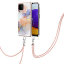 For Samsung Galaxy A22 4G EU Version/M32 Electroplating Pattern IMD TPU Shockproof Case with Neck Lanyard(Milky Way White Marble)