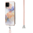 For Samsung Galaxy A22 4G EU Version/M32 Electroplating Pattern IMD TPU Shockproof Case with Neck Lanyard(Milky Way White Marble)