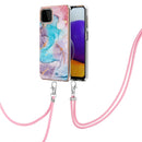 For Samsung Galaxy A22 4G EU Version/M32 Electroplating Pattern IMD TPU Shockproof Case with Neck Lanyard(Milky Way Blue Marble)