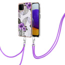 For Samsung Galaxy A22 4G EU Version/M32 Electroplating Pattern IMD TPU Shockproof Case with Neck Lanyard(Purple Flower)