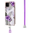 For Samsung Galaxy A22 4G EU Version/M32 Electroplating Pattern IMD TPU Shockproof Case with Neck Lanyard(Purple Flower)