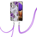 For Samsung Galaxy A32 4G EU Version Electroplating Pattern IMD TPU Shockproof Case with Neck Lanyard(Purple Flower)