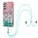 For Samsung Galaxy S21 FE Electroplating Pattern IMD TPU Shockproof Case with Neck Lanyard(Colorful Scales)