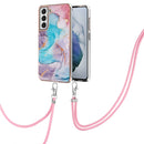 For Samsung Galaxy S21 FE Electroplating Pattern IMD TPU Shockproof Case with Neck Lanyard(Milky Way Blue Marble)