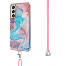 For Samsung Galaxy S21 FE Electroplating Pattern IMD TPU Shockproof Case with Neck Lanyard(Milky Way Blue Marble)