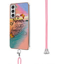 For Samsung Galaxy S21 FE Electroplating Pattern IMD TPU Shockproof Case with Neck Lanyard(Dream Chasing Butterfly)