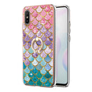 For Xiaomi Redmi 9A Electroplating Pattern IMD TPU Shockproof Case with Rhinestone Ring Holder(Colorful Scales)