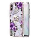 For Xiaomi Redmi 9A Electroplating Pattern IMD TPU Shockproof Case with Rhinestone Ring Holder(Purple Flower)