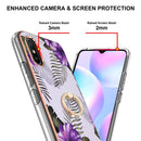 For Xiaomi Redmi 9A Electroplating Pattern IMD TPU Shockproof Case with Rhinestone Ring Holder(Purple Flower)