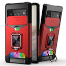 For Google Pixel 6 Sliding Camera Cover Design PC + TPU Shockproof Case with Ring Holder & Card Slot(Red)
