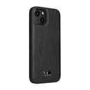 Fierre Shann Leather Texture Phone Back Cover Case For iPhone 13(Ox Tendon Black)