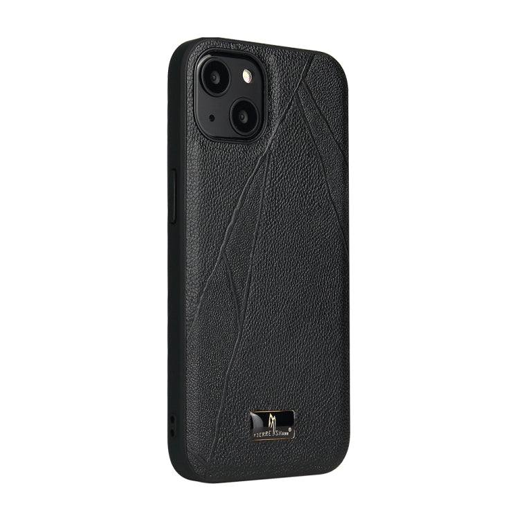 Fierre Shann Leather Texture Phone Back Cover Case For iPhone 13(Ox Tendon Black)