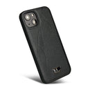 Fierre Shann Leather Texture Phone Back Cover Case For iPhone 13(Ox Tendon Black)