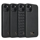 Fierre Shann Leather Texture Phone Back Cover Case For iPhone 13(Ox Tendon Black)