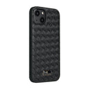 Fierre Shann Leather Texture Phone Back Cover Case For iPhone 13(Woven Black)