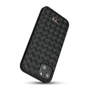 Fierre Shann Leather Texture Phone Back Cover Case For iPhone 13(Woven Black)