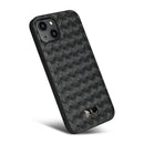 Fierre Shann Leather Texture Phone Back Cover Case For iPhone 13(Woven Black)