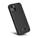 Fierre Shann Leather Texture Phone Back Cover Case For iPhone 13(Lychee Black)
