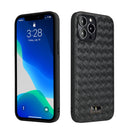Fierre Shann Leather Texture Phone Back Cover Case For iPhone 13 Pro(Woven Black)