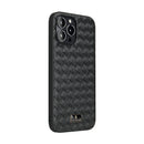 Fierre Shann Leather Texture Phone Back Cover Case For iPhone 13 Pro(Woven Black)