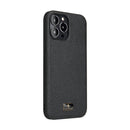 Fierre Shann Leather Texture Phone Back Cover Case For iPhone 13 Pro(Lychee Black)