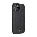 Fierre Shann Leather Texture Phone Back Cover Case For iPhone 13 Pro Max(Ox Tendon Black)
