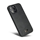 Fierre Shann Leather Texture Phone Back Cover Case For iPhone 13 Pro Max(Ox Tendon Black)