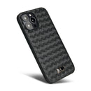 Fierre Shann Leather Texture Phone Back Cover Case For iPhone 13 Pro Max(Woven Black)