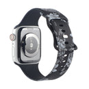 8-buckle Printed Strap Watch Band For Apple Watch Series 7 41mm / 6 & SE & 5 & 4 40mm / 3 & 2 & 1 38mm(Black Background White Flower)