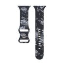 8-buckle Printed Strap Watch Band For Apple Watch Series 7 41mm / 6 & SE & 5 & 4 40mm / 3 & 2 & 1 38mm(Black Background White Flower)