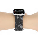 8-buckle Printed Strap Watch Band For Apple Watch Series 7 41mm / 6 & SE & 5 & 4 40mm / 3 & 2 & 1 38mm(Black Background White Flower)
