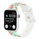 8-buckle Printed Strap Watch Band For Apple Watch Series 7 41mm / 6 & SE & 5 & 4 40mm / 3 & 2 & 1 38mm(Green Background Rose)