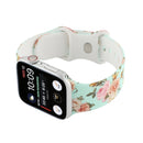 8-buckle Printed Strap Watch Band For Apple Watch Series 7 41mm / 6 & SE & 5 & 4 40mm / 3 & 2 & 1 38mm(Green Background Rose)
