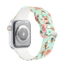 8-buckle Printed Strap Watch Band For Apple Watch Series 7 41mm / 6 & SE & 5 & 4 40mm / 3 & 2 & 1 38mm(Green Background Rose)