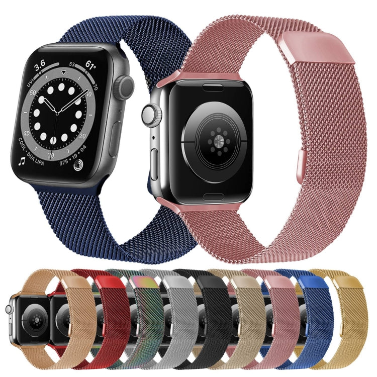 Double Section Milanese Magnetic Elasticity Strap Watch Band For Apple Watch Series 7 45mm / 6 & SE & 5 & 4 44mm / 3 & 2 & 1 42mm(Rose Gold)