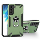 For Samsung Galaxy S21 FE PC + TPU Protective Case with 360 Degrees Rotatable Ring Holder(Dark Green)