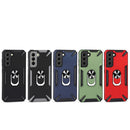For Samsung Galaxy S21 FE PC + TPU Protective Case with 360 Degrees Rotatable Ring Holder(Dark Green)