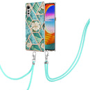 For LG Velvet 4G / Velvet 5G / G9 Electroplating Splicing Marble Flower Pattern TPU Shockproof Case with Lanyard(Blue Flower)