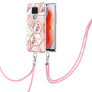 For Motorola Moto G Play 2021 Electroplating Splicing Marble Flower Pattern TPU Shockproof Case with Lanyard(Pink Flower)