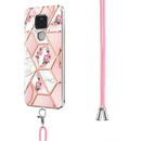 For Motorola Moto G Play 2021 Electroplating Splicing Marble Flower Pattern TPU Shockproof Case with Lanyard(Pink Flower)