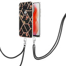 For Motorola Moto G Play 2021 Electroplating Splicing Marble Flower Pattern TPU Shockproof Case with Lanyard(Black Flower)