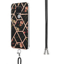 For Motorola Moto G Play 2021 Electroplating Splicing Marble Flower Pattern TPU Shockproof Case with Lanyard(Black Flower)