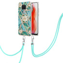 For Motorola Moto G Play 2021 Electroplating Splicing Marble Flower Pattern TPU Shockproof Case with Lanyard(Blue Flower)