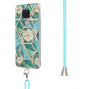 For Motorola Moto G Play 2021 Electroplating Splicing Marble Flower Pattern TPU Shockproof Case with Lanyard(Blue Flower)