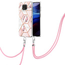 For Motorola Moto G Power 2021 Electroplating Splicing Marble Flower Pattern TPU Shockproof Case with Lanyard(Pink Flower)