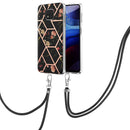 For Motorola Moto G Power 2021 Electroplating Splicing Marble Flower Pattern TPU Shockproof Case with Lanyard(Black Flower)