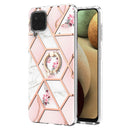 For Samsung Galaxy A12 5G/F12/M12 Electroplating Splicing Marble Flower Pattern TPU Shockproof Case with Rhinestone Ring Holder(Pink Flower)