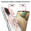 For Samsung Galaxy A12 5G/F12/M12 Electroplating Splicing Marble Flower Pattern TPU Shockproof Case with Rhinestone Ring Holder(Pink Flower)