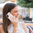 For Samsung Galaxy A12 5G/F12/M12 Electroplating Splicing Marble Flower Pattern TPU Shockproof Case with Rhinestone Ring Holder(Pink Flower)